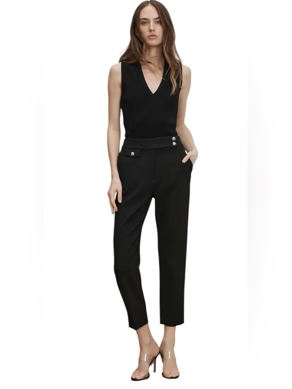 Veronica Beard Renzo Black Pant Womens Size 16 Silver Crest Buttons NWT